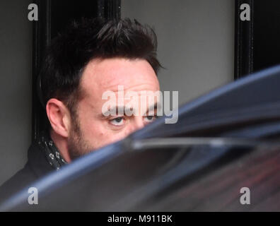 Ant McPartlin leaving a house in west London after he was interviewed by police on the same day it was revealed his TV presenting partner Declan Donnelly will host their programme Saturday Night Takeaway without him. Stock Photo