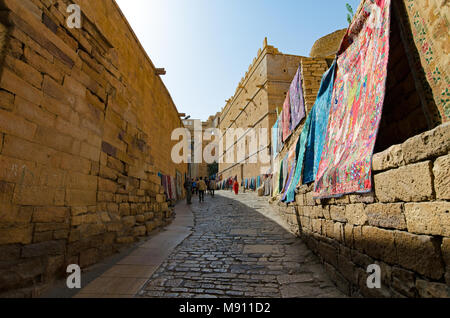 Inside the Jaisalmer fort in Rajasthan, India. One of the last living fort in the world. Stock Photo