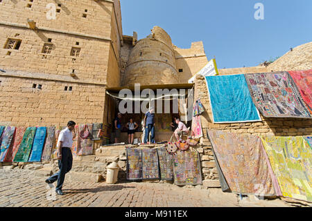 Jaisalmer Rajasthan, India - February 25, 2018: Man walking on the street at Jaisalmer fort, one of the last living fort in the world. Stock Photo