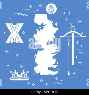 Symbols of the popular fantasy television series. Art and cinema theme. Stock Vector