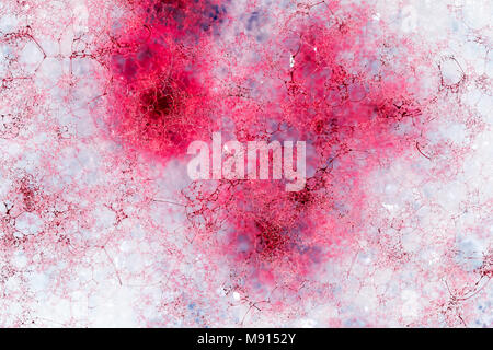 Red color drop on air bubbles.Imagine the structure of pathogens hiding in the water. Stock Photo