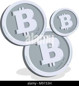 Bitcoin. 2D cartoon bit coin. Digital currency. Cryptocurrency. Golden coins with symbol isolated on white background. Stock vector illustration. Stock Vector