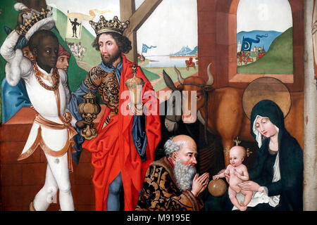 Painting Of The Nativity Three Wise Men Bearing Gifts For Baby Jesus ...