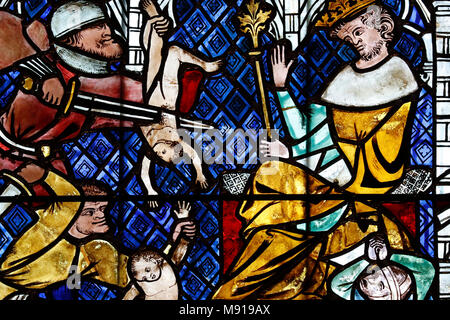 Our Lady of Strasbourg Cathedral. Stained glass window.  The Massacre of the Innocents. 14 th century.  Strasbourg. France. Stock Photo