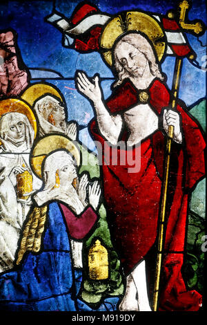 Oeuvre Notre-Dame Museum.  Stained glass window. The resurrection of Jesus. 15 th century.  Strasbourg. France. Stock Photo
