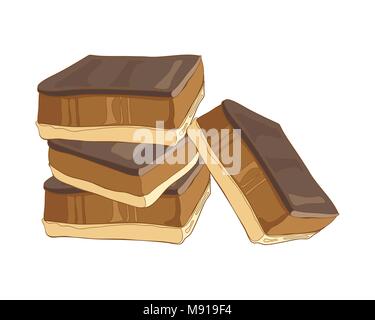 a vector illustration in eps format of a stack of caramel shortbread with a chocolate topping otherwise known as millionaire shortbread Stock Vector