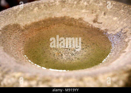 Saint-Jacques church.  Holy water font.  Sallanches. France. Stock Photo