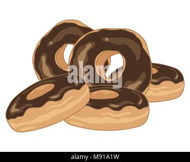a vector illustration in eps 8 format of a stack of delicious fresh chocolate donuts on a white background Stock Vector