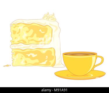 a vector illustration in eps 10 format of a butter sponge cake  and a cup of tea on a white background Stock Vector