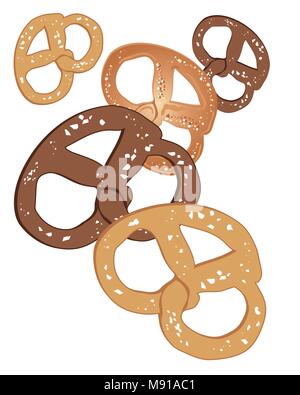 a vector illustration in eps 10 format of delicious salted pretzels on a white background Stock Vector