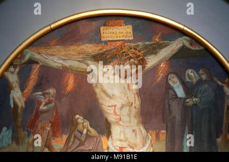 Maurice Denis museum, Saint Germain en Laye, France. Saint Louis's chapel. The crucifixion. Detail. Stock Photo