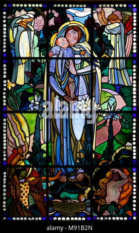 Maurice Denis museum, Saint Germain en Laye, France. Maurice Denis, Virgin and child stained glass. Stock Photo
