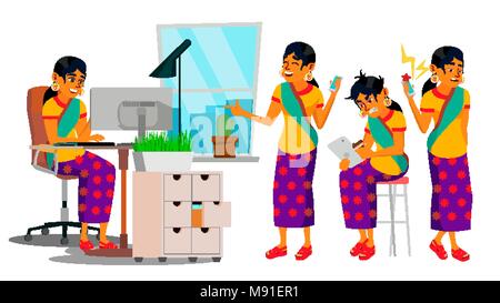 Business Man Character Vector. Working Hindu, Man. Team Room. Brainstorming. Environment Process In Start Up Office. Programmer, Designer. Code. Javas Stock Vector