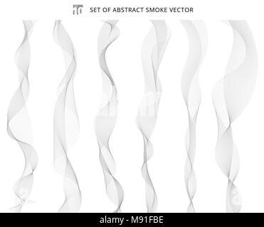 Set of abstract gray wave isolated on white background. White  smoke waves delicate. Wave lines pattern. vector illustration Stock Vector