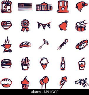 4th Of July Icons Freehand 2 Color Stock Vector