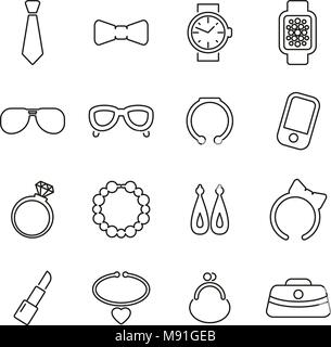 Accessories Icons Thin Line Vector Illustration Set Stock Vector