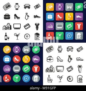 Adult All in One Icons Black & White Color Flat Design Freehand Set Stock Vector