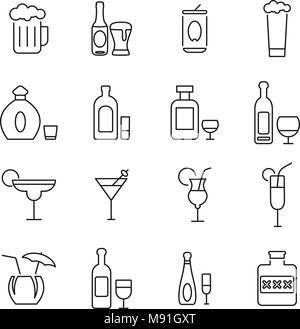 Alcoholic Drinks Icons Thin Line Vector Illustration Set Stock Vector