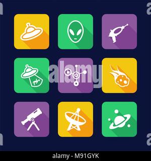 Alien Icons Flat Design Stock Vector