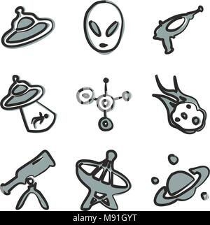 Alien Icons Freehand 2 Color Stock Vector