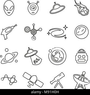Alien Species Icons Thin Line Vector Illustration Set Stock Vector