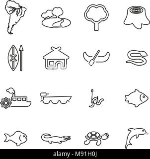 Amazon Rainforest & Wildlife Icons Thin Line Vector Illustration Set Stock Vector
