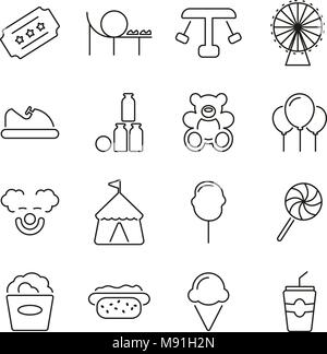 Amusement Park or Carnival or Fair Icons Thin Line Vector Illustration Set Stock Vector