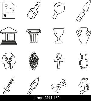 Archaeology Artifacts & Equipment Icons Thin Line Vector Illustration Set Stock Vector