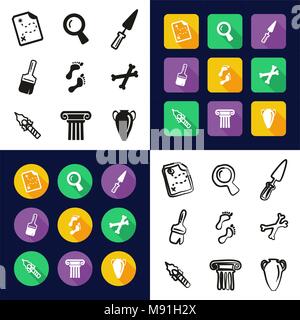 Archeology All in One Icons Black & White Color Flat Design Freehand Set Stock Vector