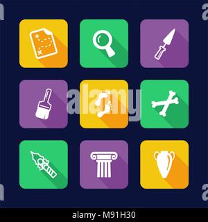 Archaeology Icons Flat Design Stock Vector