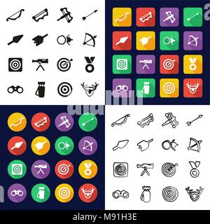 Archery All in One Icons Black & White Color Flat Design Freehand Set Stock Vector