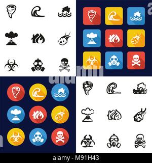 Armageddon All in One Icons Black & White Color Flat Design Freehand Set Stock Vector