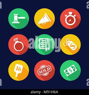 Auction Icons Flat Design Circle Stock Vector