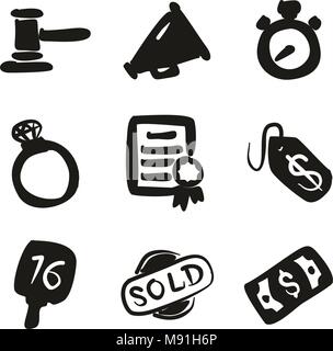 Auction Icons Freehand Fill Stock Vector