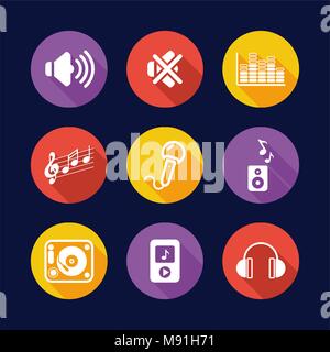 Audio Icons Flat Design Circle Stock Vector