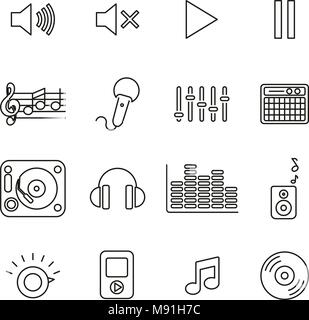 Audio or Sound Icons Thin Line Vector Illustration Set Stock Vector
