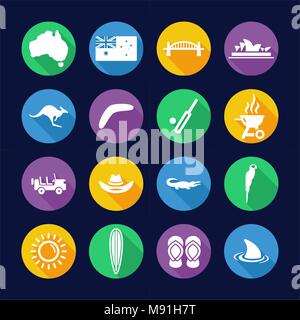 Australia Icons Flat Design Circle Stock Vector