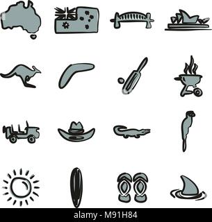 Australia Icons Freehand 2 Color Stock Vector