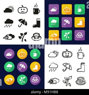 Autumn All in One Icons Black & White Color Flat Design Freehand Set Stock Vector
