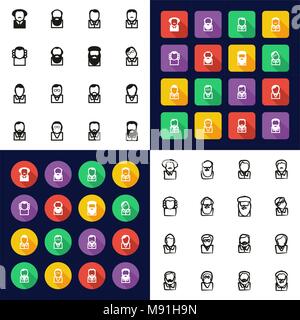 Avatar Icons Famous Scientists Thin Line Vector Illustration Set Stock Vector