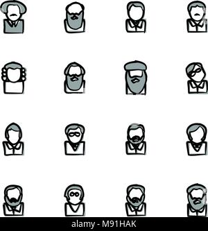 Avatar Icons Famous Scientists Thin Line Vector Illustration Set Stock Vector
