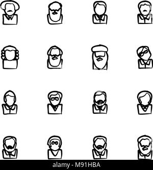 Avatar Icons Famous Scientists Thin Line Vector Illustration Set Stock Vector