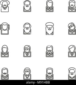 Avatar Icons Famous Scientists Thin Line Vector Illustration Set Stock Vector