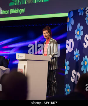 Stockholm, Sweden, March 17, 2018. Sweden Democrats (SD) Election Conference 2018. Louise Erixon, Group Leader Solvesborg. Stock Photo