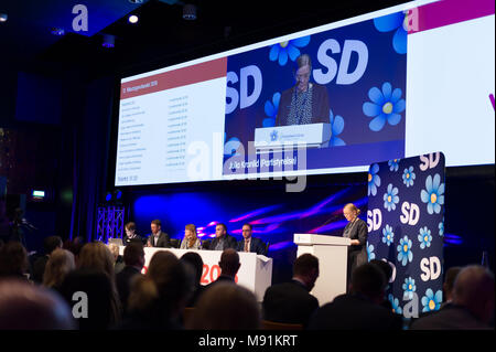 Stockholm, Sweden, March 17, 2018. Sweden Democrats (SD) Election Conference 2018. Member of the Swedish Democratic Party's board and MP. Stock Photo