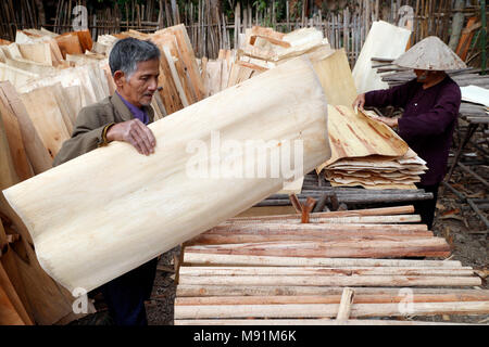 Workers in wood factory.  Bac Son. Vietnam. Stock Photo
