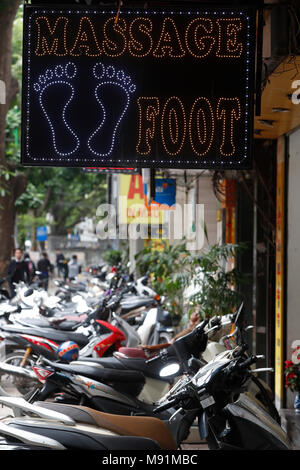 Foot massage sign Hanoi. Vietnam. Stock Photo