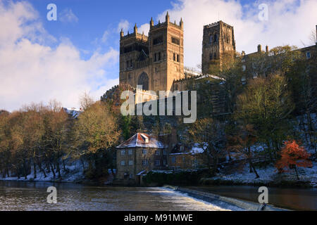 Durham Cathedral and River Wear Tyne and Wear England in winter Stock Photo
