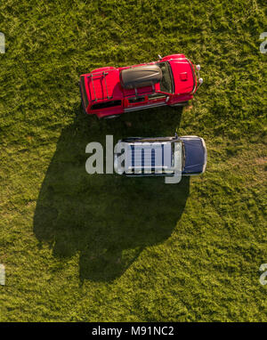 Aerial view of a Hilux truck and SUV. Stock Photo