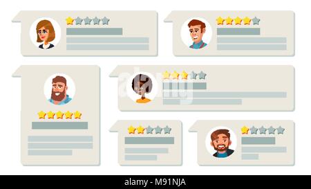 Customer Feedback Vector. User Avatars. Review Rating Speech Bubble. Testimonials Messages. Store Quality Work. Flat Cartoon Illustration Stock Vector